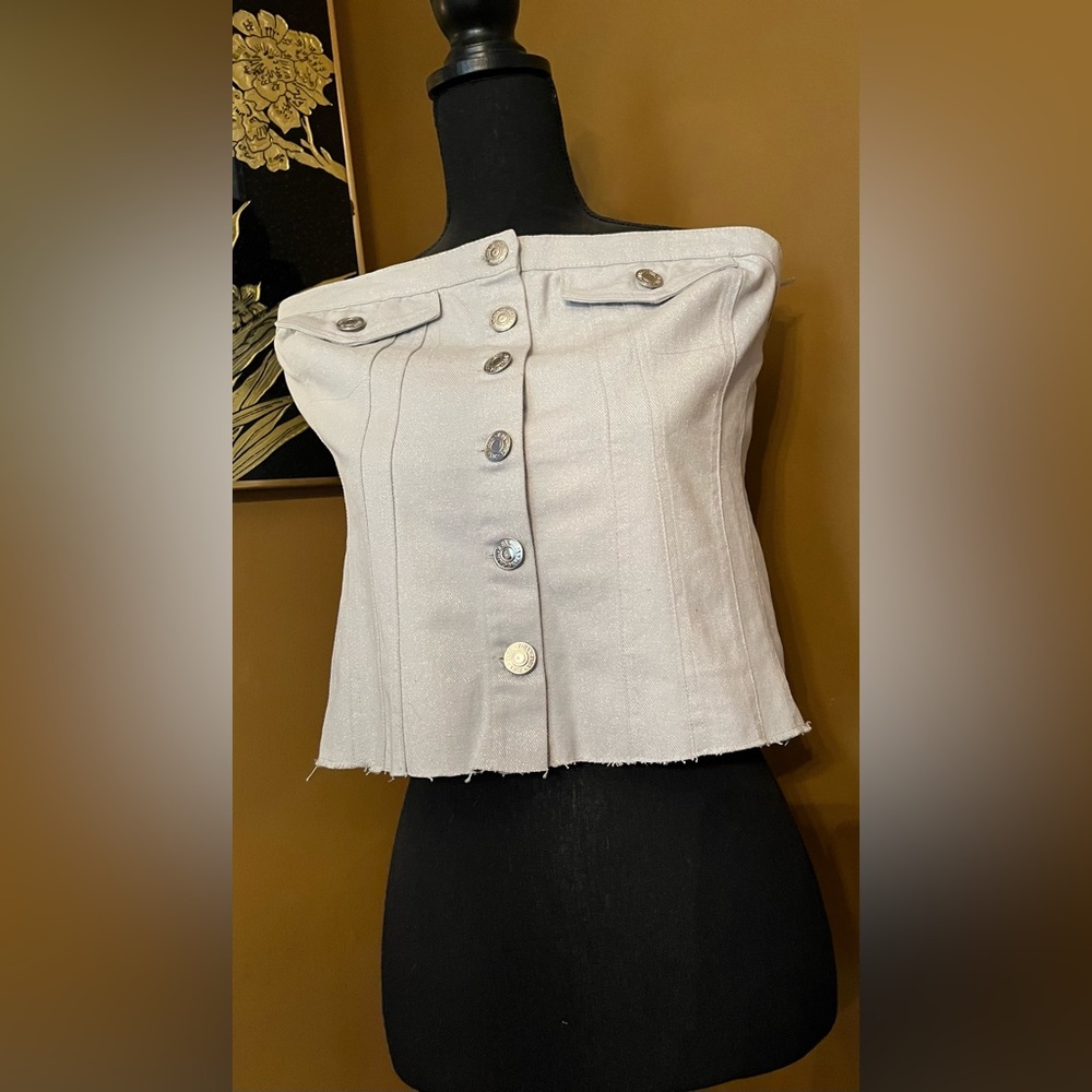 Zara Light Denim Button Up Tube Top New - Picture 5 of 12
